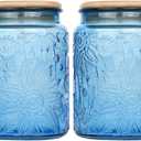 Glass Storage Jars With Airtight Lid, 23.7oz Canister For Kitchen Counter with Bamboo Lid, brown sugar, candy, coffee, cookie, salt, tea,pantry cute Jar (Blue 2-Pack, 23.7 fl oz)