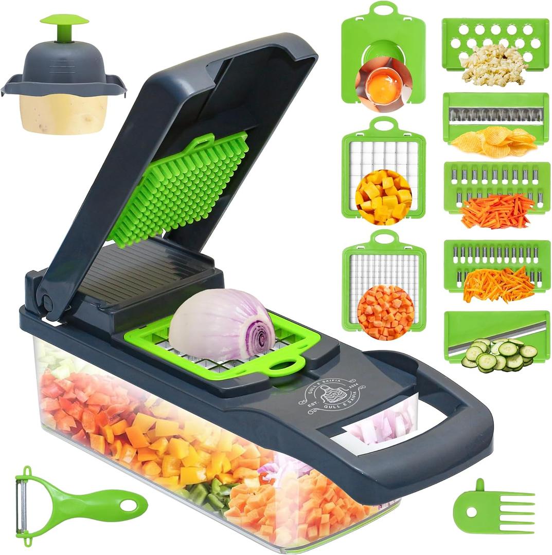 Vegetable Chopper Mandoline Onion Slicer | 16-in-1 Multifunctional Vegetable Dicer Food Chopper with Container | 8 Changeable Sharp Stainless Steel Cutting Blade