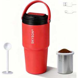 Portable Coffee Maker Mug for Travel,Mini Espresso Coffee Machine,20 oz Thermos Cup with Lid Fast Extraction Electric Filter Brewer,Insulated Stainless Steel Tumbler(Red)