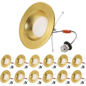 5/6 Inch LED Can Lights - Retrofit Recessed Lighting, 5CCT Selectable Dimmable Recessed Lighting, 13.5W 1200LM Can Light with Iron Material Baffle Trim, 6inch 12P Gold