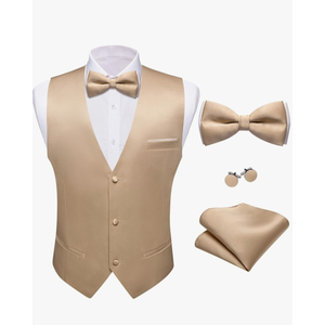 Barry.Wang Mens Suit Vest Bow Tie Set 4PCS Formal V-neck Slim Fit Casual Solid Color Waistcoat Wedding Party Tuxedo