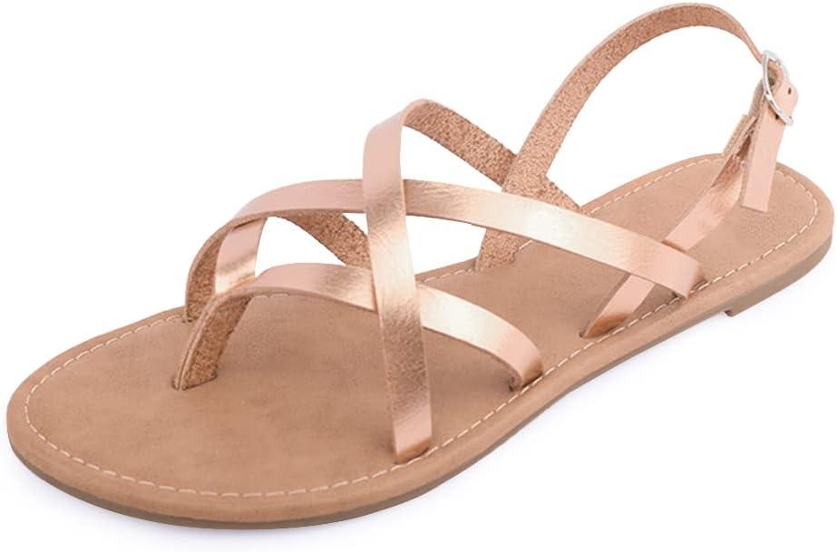 Women's Gladiator Flat Sandals Fisherman Strappy Sandals Ankle Strap Sandals (5.5)