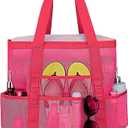 Mesh Beach Bags for Women,Plus Waterproof Sandproof Tote Bag Large Bag with Zipper Beach Bags (Pink,Pack of 2)