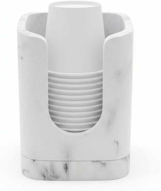 Bathroom Cup Dispenser, Dixie Cup Holder 3-4oz Mini 5OZ Disposable Paper Cup Holder for Bathroom Cotton Pad Container Guest Bathroom Essentials, Like Marble White