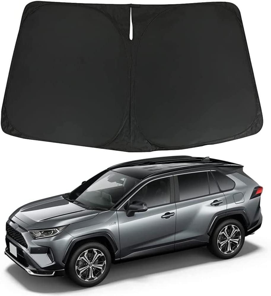 D-Lumina RAV-4 Windshield Sunshade Compatible with 2019 2020 2021 2022 2023 2024 2025 Toyota RAV4 - Foldable Front Window Sun Shade Shield Protector (Black&Silver-210T Reflective Fabric Material)