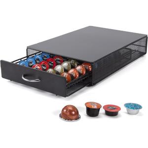 Coffee Pod Holder Storage Drawer Compatible With Verismo,Nespreso Vertuoline,CBTL,Caffitaly,Lavazza Blue Pods,40 Pod Capsule Holder,Office or Home Kitchen Counter Organizer