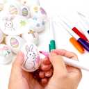 SBOQIXFM 24 Pcs DIY Easter Eggs Craft Kit with 4 Paint Pens, White Plastic Hanging Easter Eggs with Rope for Easter Decoration, Party Favors, DIY Crafts