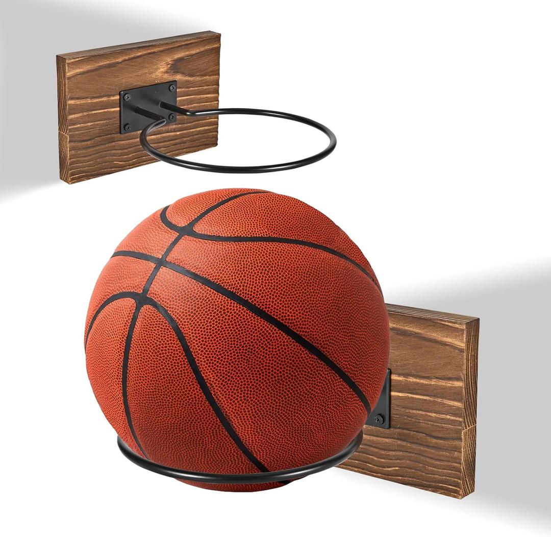 2 x Wall Mounted Basketball Hoops, Made of Solid Wood and Metal, can be Easily Installed, Suitable for Basketball, Soccer, Soccer Display Unit Storage