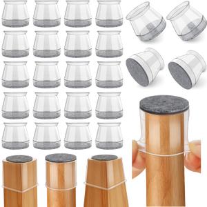 24 Pcs Chair Leg Floor Protectors Round, Silicone Felt Furniture Leg Pads Caps Covers for Hardwood Floors (Fit 15/16" to 1-5/16") (Clear)