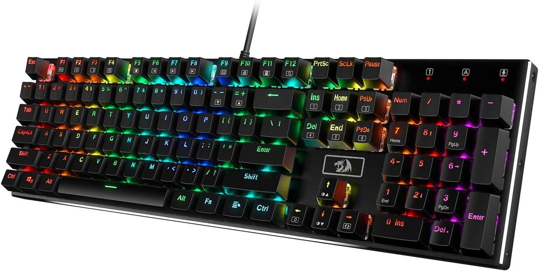 Redragon K556 RGB LED Backlit Wired Mechanical Gaming Keyboard, 104 Keys Hot-Swap Mechanical Keyboard w/Aluminum Base, Upgraded Socket and Noise Absorbing Foams, Soft Tactile Brown Switch (Black)