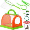 5 Pcs Bug Catcher for Kids Bug Catcher Kit Outdoor Toy Gift with Bug Collector Insect Viewer Butterfly Net Magnifying Glass Tweezer Kid Bug Habitat Outdoor Explorer Kit(Orange and Green)