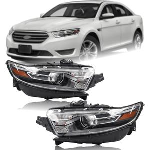 Duolctarms Halogen Type Chrome Pair Projector Headlights Headlamps Assembly Compatible for 2013-2019 Ford Taurus SE/SEL/SHO/Limited DG1Z13008U DG1Z13008Y