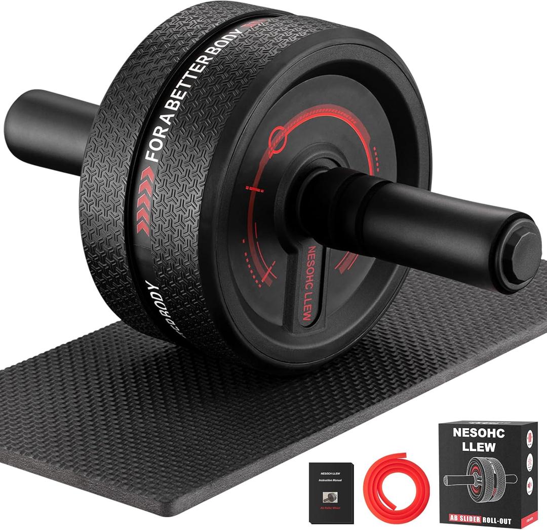 Upgraded Ab Roller Wheel. Abdominal Training Roller for Men/Women, Abdominal Wheels Widened to 3.4 ", Rubber Tread of The Abdominal Wheel Upgraded, Max Weight 490 lbs (Black and Red)
