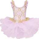 Girls Skirted Leotards Ballet Dance Tutu Princess Dress Ballerina Costumes  (4-5T, Gold Pink)