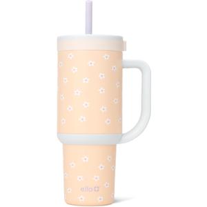 Ello Oasis 30 oz Tumbler with Handle & Retracting Straw | Reusable Insulated Stainless Steel Cup 100% Leakproof, Gifts for Teens Women Men | Keeps cold for 24 Hours, Cup Holder Friendly, Daisies