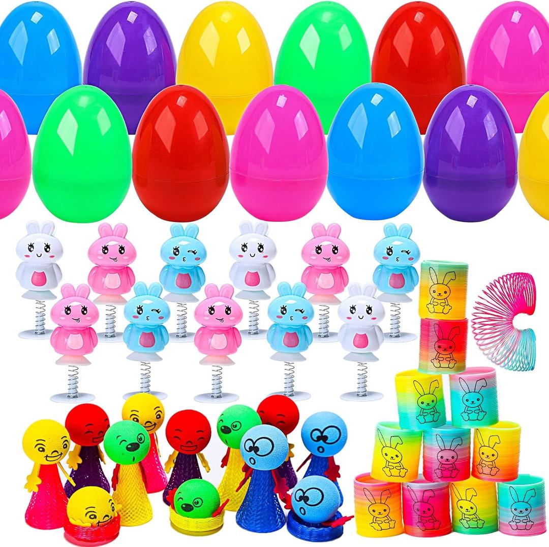 24 Pcs Easter Eggs with 36 Pcs Jumping Spring Toys,pop up toys for kids,slinky party favors,Easter basket bulk,easter prizes for kids Boys Girls