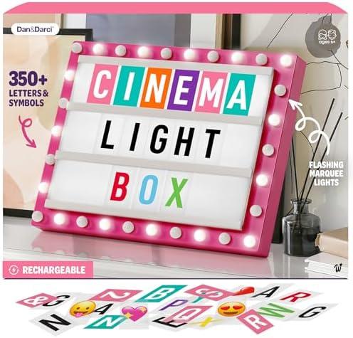 Dan&Darci Cinema Light Box for Girls - Gifts for 8 9 10 11 12 Years - Gifts for 10 Year Old Girl - Pink Christmas Decor for Teen Girls Bedroom - Preteen Room, Tween, Girl Trendy Stuff Birthday Gift