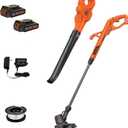BLACK+DECKER 20V MAX Weed Eater, Edger and Sweeper Combo, Includes 2 Batteries and Charger, Cordless Electric Weed Wacker and 130 Mph Hard Surface Leaf Blower, 10 in. (LCC222)
