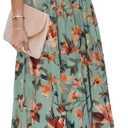 BLENCOT Womens Casual Boho Floral Printed V Neck Short Sleeve Long Evening Dress Ruched Cocktail Party Maxi Wedding Dress (Large, Green)