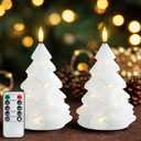 Homemory Christmas Tree Candles with Remote, 2 Pcs Waxy LED Flameless Candles Flickering, White Electric Lights Battery Operated for New Year Celebration Holiday Decorations 7.5 Inches