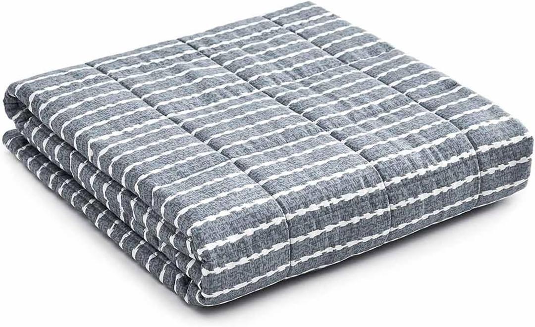 YnM Weighted Blanket, Oeko-Tex Certified Breathable Cotton Material with Premium Glass Beads (Blue White, 41''x60'' 7lbs), Suit for One Person(~60lb) Use on Twin Bed
