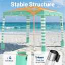 Rhino Valley Beach Cabana, 120 Sq. Ft Beach Canopy UPF50+ Protection, Easy Setup & Adjustable Height Beach Tent Sun Shelter with Cup Holder, Portable for 4-8 People, Light Green & White Stripes