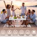 Sunnymove Boat Table Set 18"x34" Pontoon Boat Marine ABS Table with 27'' Detachable Pedestal Leg 4 Drink Holders 2 Phone Stands and Drain Outlet, Pontoon Accessories(White Color Tabletop)