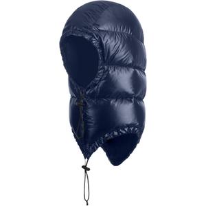 Winter Warm Ultralight Down Hood Waterproof Sleeping Bag Outdoor Camping Windproof Down Cap Hat with Storage Bag (Medium, Navy)