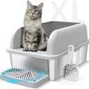 Extra Large Stainless Steel Litter Box with Lid, High Sides Enclosed Cat Litter Box for Big Cats & High Peeing, Anti-Leak & Odor Control Metal Litter Pan, Easy Clean Non-Stick Kitty Litter Box