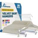 Lifemaster Velvet Skirt Hangers – with Adjustable Clips, 360 Degree Swivel Hook, and Non-Slip Shoulder Notch, Holds Up to 10 lbs, for Organizing Skirt, Pants, Dress, and Clothes, Pack of 50, Green