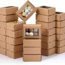 Zonon 300 Pcs Soap Boxes for Homemade Packaging, Mini Kraft Boxes with Window for Bakery Candy Soap Making Gift Packaging (3.7 x 2.6 x 1.4 Inch,Brown)
