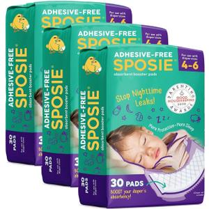 Sposie Overnight Diaper Booster Pads, Stops Leaks and Bedwetting, Original Adhesive-Free Absorbent Inserts, Helps Reduce Nighttime Changes and Rash, Use with Sizes 4-6, Made in U.S.A. 90 ct. Pack Of 3