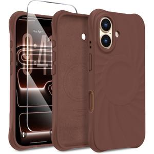 Magnetic for iPhone 17 Case, Compatible with MagSafe, [Integrated Silicone Camera Control Cover] [Screen Protector], 2X MIL-STD Drop Protection Shockproof Phone Case 6.3 inch, Caramel Brown