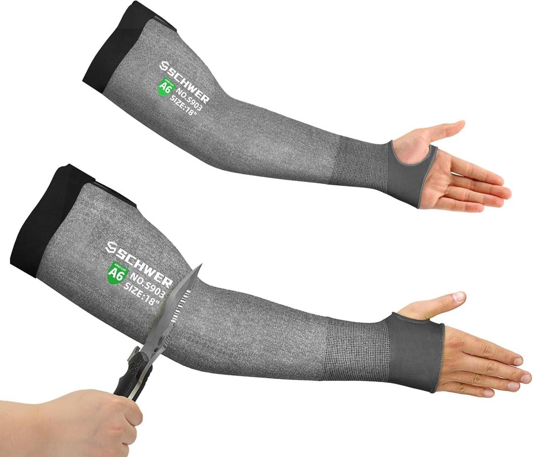 Schwer AIR-SKIN ANSI A6 Cut Resistant Arm Sleeves for Men & Women Gardening S903, Non-PFAS Arm Protectors for Thin Skin and Bruising, High Risk Arm Guards for Biting, Pet Grooming, Farming, Sports (Dark Grey)