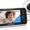 HelloBaby No WiFi Baby Monitor 5" Screen 30-Hour Battery Pan-Tilt-Zoom Video Upgrade with Camera and Audio, Night Vision, VOX, 2-Way Talk, 8 Lullabies and 1000ft Range