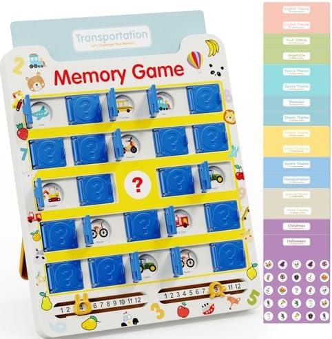 Matching Memory Game for Kids Age 3 4 5 6 7 8 9 Year Old, Travel Toys for Boys Girls 8 Double-Sided Cards Board Games Road Trip Essentials Airplane Car Camping Activity Ideal Christmas Birthday Gifts