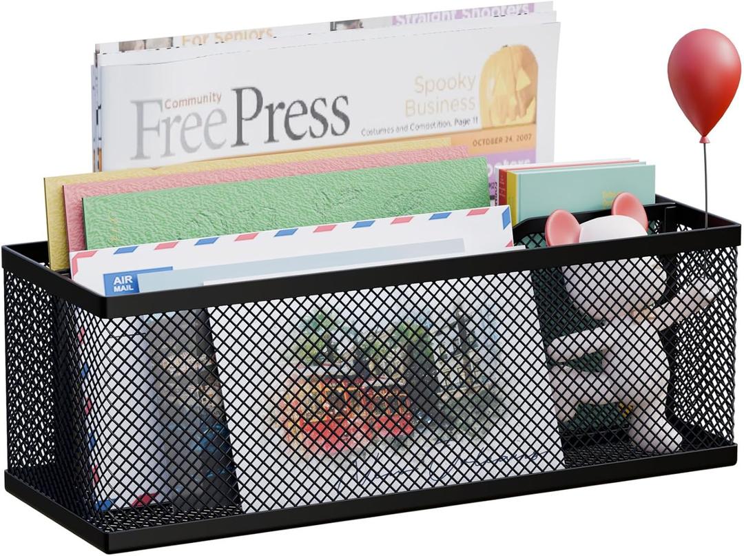 Mail Holder Countertop, Mail Organizer with 2 Slots, Mail Basket Wall Mounted Desktop Mail Sorter Letter Holder Box Envelope Organizer for Home Office, Black