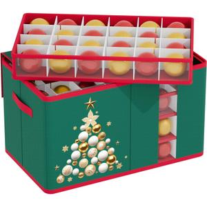 Ornament Storage Box for Christmas Ornament Storage Containers Heavy-Duty Ornament Holder with Adjustable Dividers Stores up to 96 Ornaments large ornament boxes for storage Holiday Decor