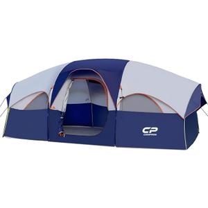 CAMPROS CP Tent 8 Person Camping Tents, Weather Resistant Family Tent, 5 Large Mesh Windows, Double Layer, Divided Curtain for Separated Room, Portable with Carry Bag (Blue)