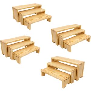 Display Wood Risers Wooden Stand 3 Tier 4 Set 12 Pieces Wooden Stands Decorative Rectangular Display Cupcake Stands Perfume Racks Cologne Organizer(Nature)