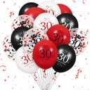 30th Latex Birthday Balloons, 16Pcs Red Black Happy 30th Birthday Balloons, Red Black 30th Birthday Party Decorations Balloons for Women Men 30th Birthday, Anniversary Decor