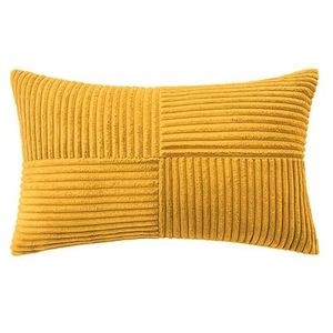 HWY 50 Mustard Yellow Corduroy Patchwork Throw Pillow Covers 12x20 Inch Rectangle,, Soft Cozy Textured Decorative Cushion Cases for Couch Sofa Bed Living Room, Boho Striped Home Decor Pack Of 1