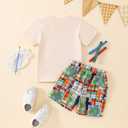 Toddler Boy Back to School Outfit First Day of School Shirt+Striped Shorts Summer Clothes Set (White)