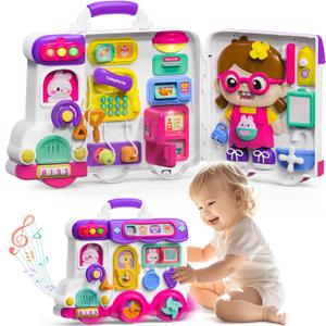 VOILBTOY Busy Board for 1-2 Year Old Girl Gift,Musical Toys for Toddlers 1-3 Year,Educational Fine Motor Baby Toys for 12 18 Months,Perfect for Preschool or Travel,Birthday Gift for 1+Year Old Girl (Purple)