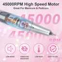 Electric Nail Drill Machine 45000RPM Professional Cordless Rechargeable Portable Nail File Removing Polishing Acrylic Gel Nails with 6 Drill Bits & Sanding Bands, for Nail Salon Home, White
