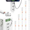 Electrical Outlet Extender with Adjustable Sticks 8"-56", 4-Way Flat Plug for Different Wall Sockets, Features 2AC Outlets, 2USB-A, 1USB-C for Hard-to-Reach Outlets Behind Couch Nightstands Desks TV