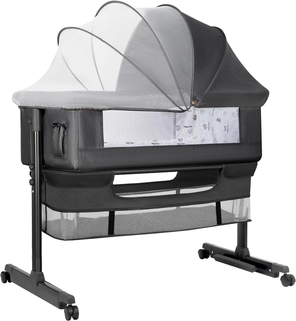Baby Bassinet, Baby Basinet Bedside Sleeper, Easy to Fold Portable Crib Side Bassinet 2025new Style Girl/boy bassinets (Dark Gray)