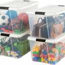 IRIS USA 72 Qt Stackable Plastic Storage Bins with Lids, 4 Pack - BPA-Free, Made in USA - See-Through Organizing Solution, Latches, Durable Nestable Containers, Secure Pull Handle - Clear/White
