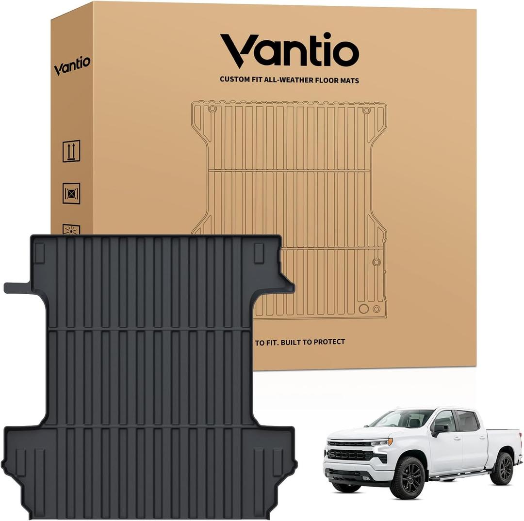 【Only Fits 5.8FT Bed】 Bed Mat for 2019-2026 Chevy Silverado 1500/GMC Sierra 1500, Custom Fit TPE Truck Bed Liner, All-Weather Non-Slip Cargo Protection, Not for CarbonPro or Drop-in Liner