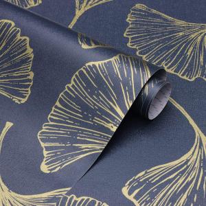 CiCiwind Blue and Gold Peel and Stick Wallpaper Ginkgo Leaves Contact Paper Removable Self Adhesive Wall Paper for Bathroom Bedroom Cabinets Shelf Drawer Home Remonation 17.3"78.7"